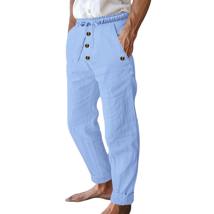 Buddha Stones無地ボタン ドローストリング メンズ コットンパンツ ポケット付き - image 44
