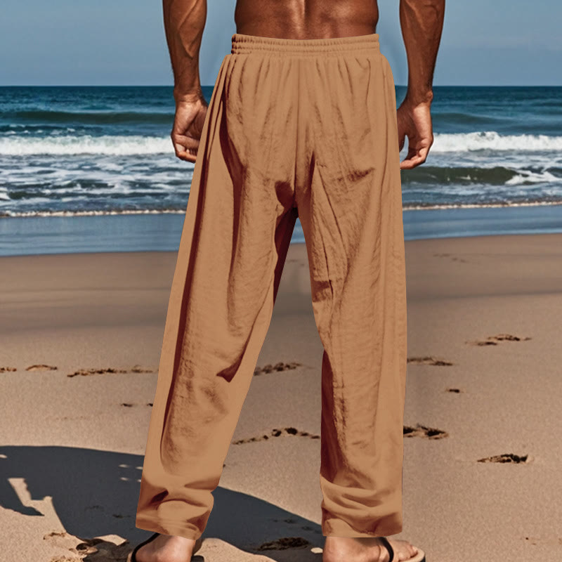 Buddha Stones無地ボタン ドローストリング メンズ コットンパンツ ポケット付き - image 50