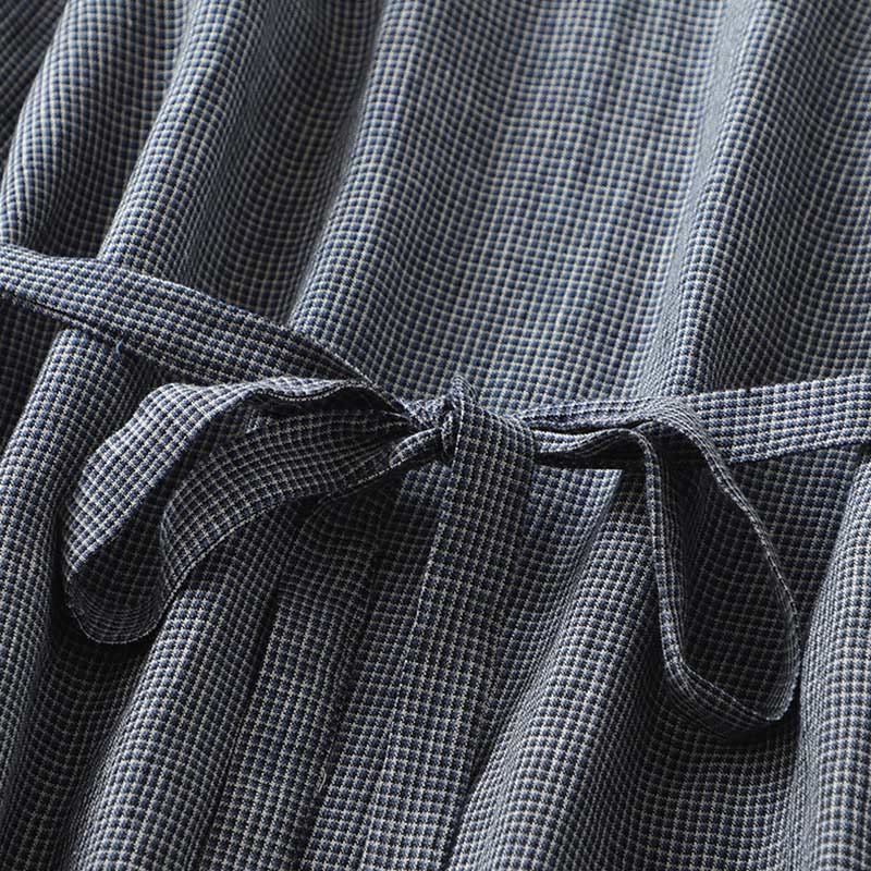 Buddha Stones Commute ミッドナイトブルー レースアップ ハーフスリーブデザイン コットンリネン ミディドレス ポケット付き - image 7