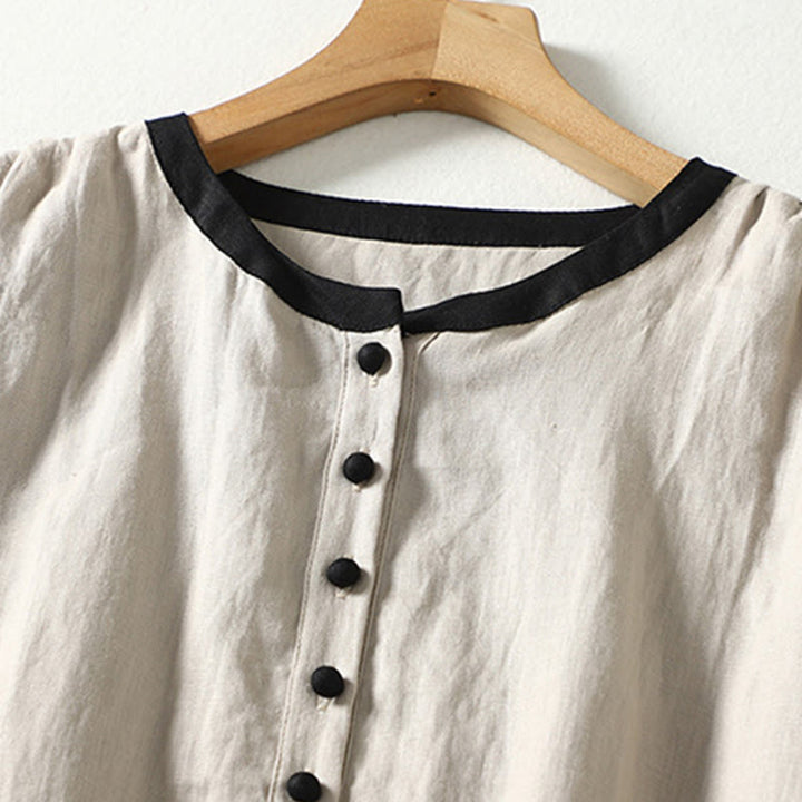 Buddha Stonesボタンデザイン レディース コットンリネン 長袖コート ポケット付き - image 2