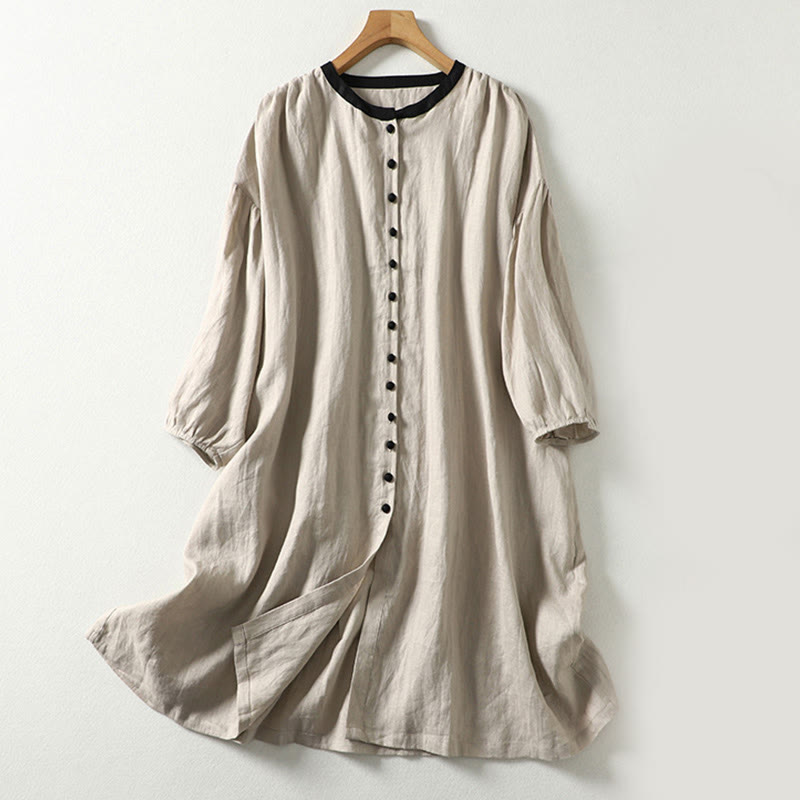 Buddha Stonesボタンデザイン レディース コットンリネン 長袖コート ポケット付き - リネン - US14、 UK/AU18、 EU46 (2XL) - image 1
