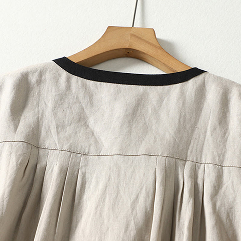 Buddha Stonesボタンデザイン レディース コットンリネン 長袖コート ポケット付き - image 4