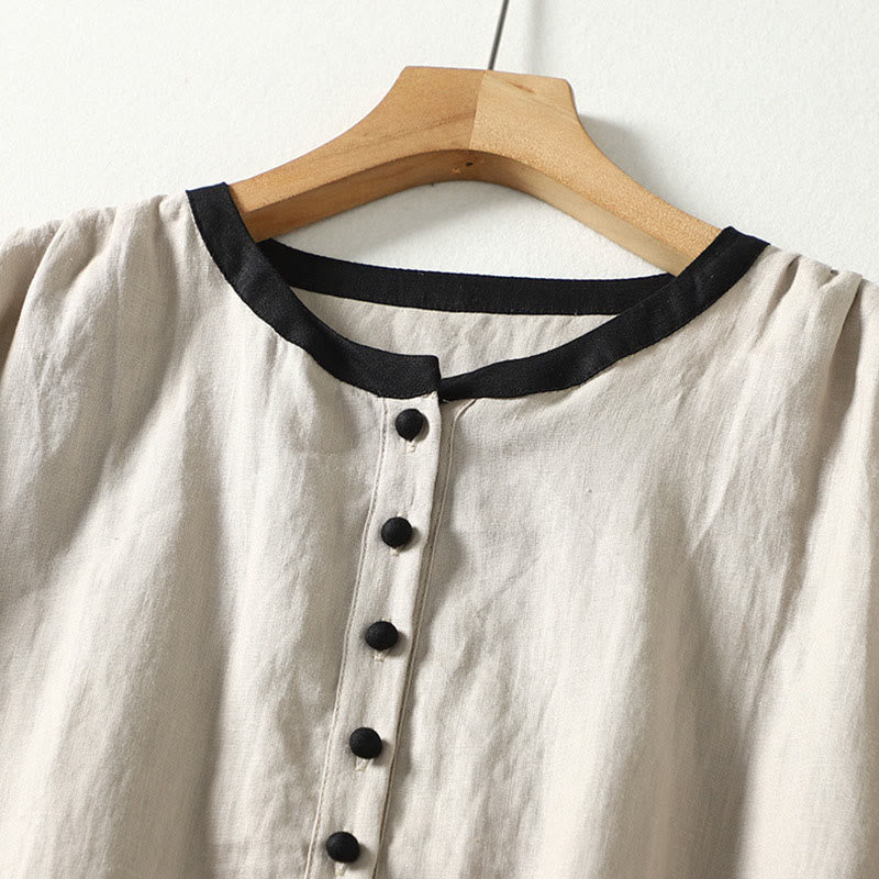 Buddha Stonesボタンデザイン レディース コットンリネン 長袖コート ポケット付き - image 3