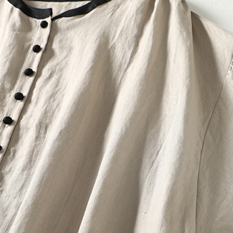 Buddha Stonesボタンデザイン レディース コットンリネン 長袖コート ポケット付き - image 5