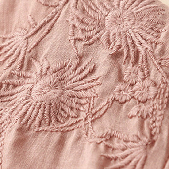 Buddha Stones刺繍フロントボタンデザインレディースコットン七分袖シャツ  - image 26