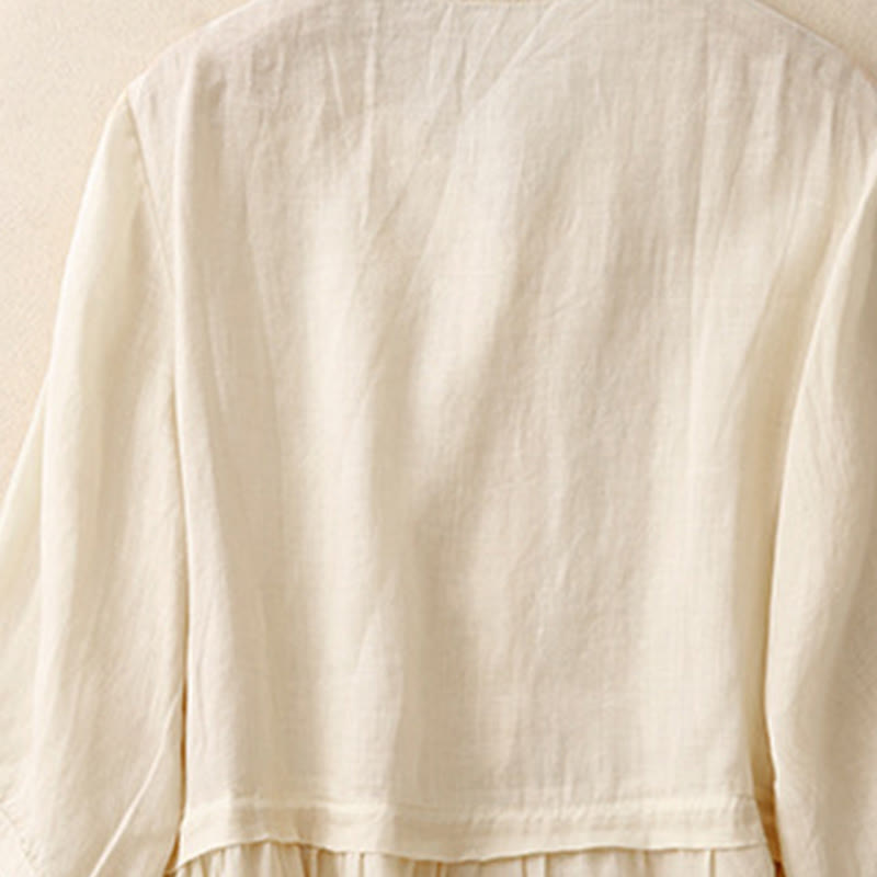 Buddha Stones刺繍フロントボタンデザインレディースコットン七分袖シャツ  - image 15