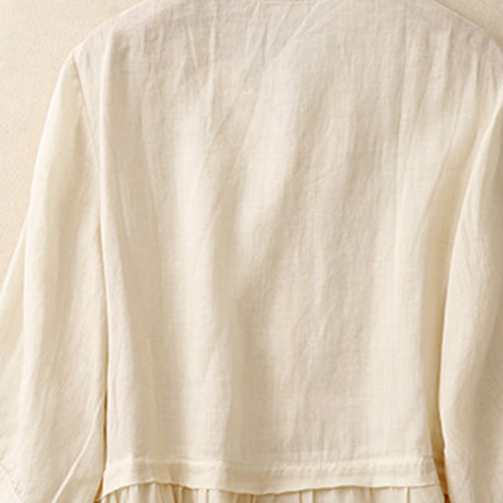 Buddha Stones刺繍フロントボタンデザインレディースコットン七分袖シャツ  - image 15