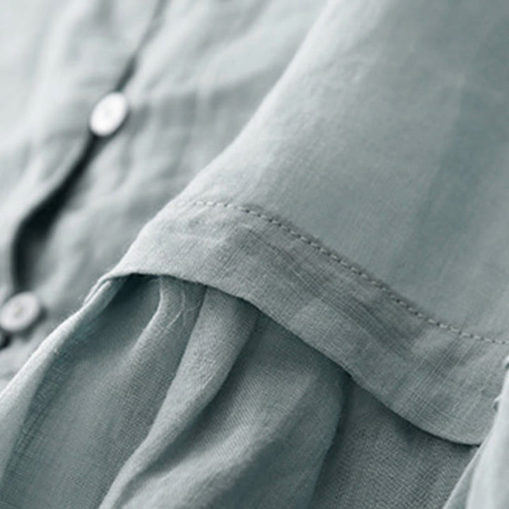 Buddha Stones刺繍フロントボタンデザインレディースコットン七分袖シャツ  - image 4