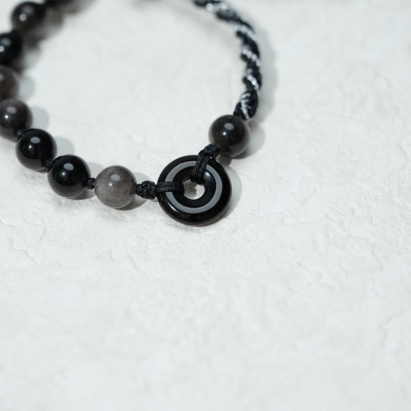 Buddha Stones天然黒曜石平和のお守りチャーム浄化黒ロープブレスレット - image 5