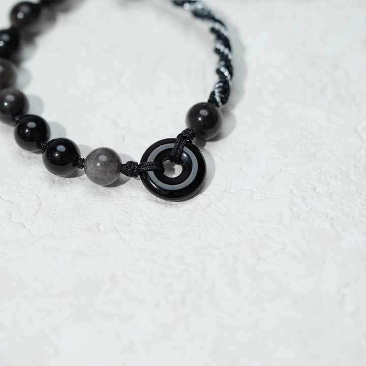 Buddha Stones天然黒曜石平和のお守りチャーム浄化黒ロープブレスレット - image 5