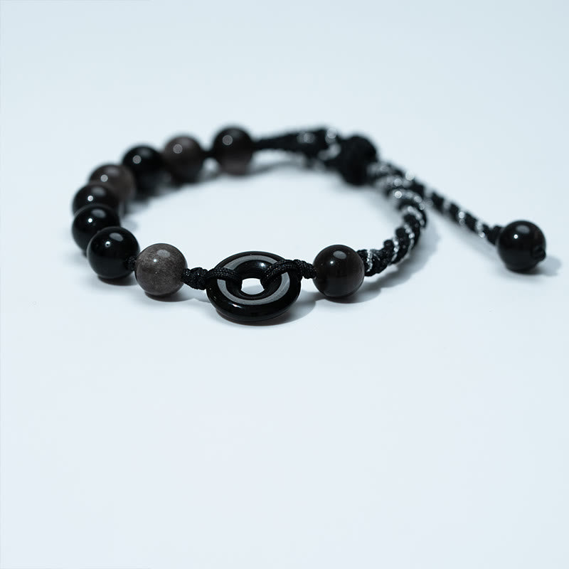 Buddha Stones天然黒曜石平和のお守りチャーム浄化黒ロープブレスレット - image 2
