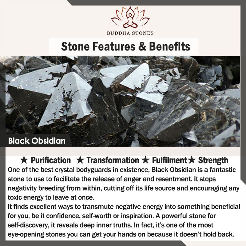 Buddha Stones天然黒曜石平和のお守りチャーム浄化黒ロープブレスレット - image 7