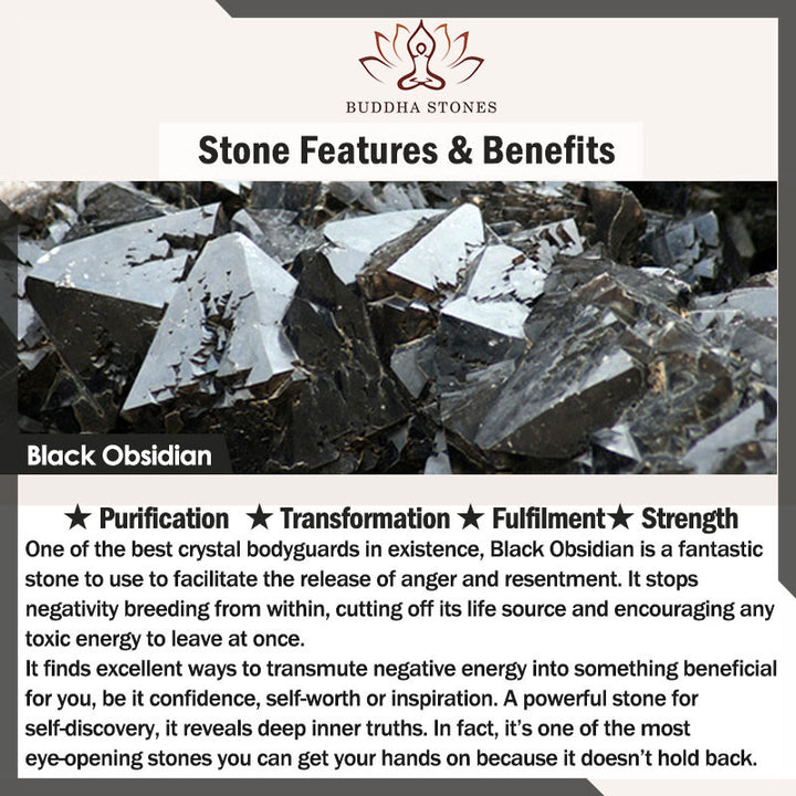 Buddha Stones天然黒曜石平和のお守りチャーム浄化黒ロープブレスレット - image 7