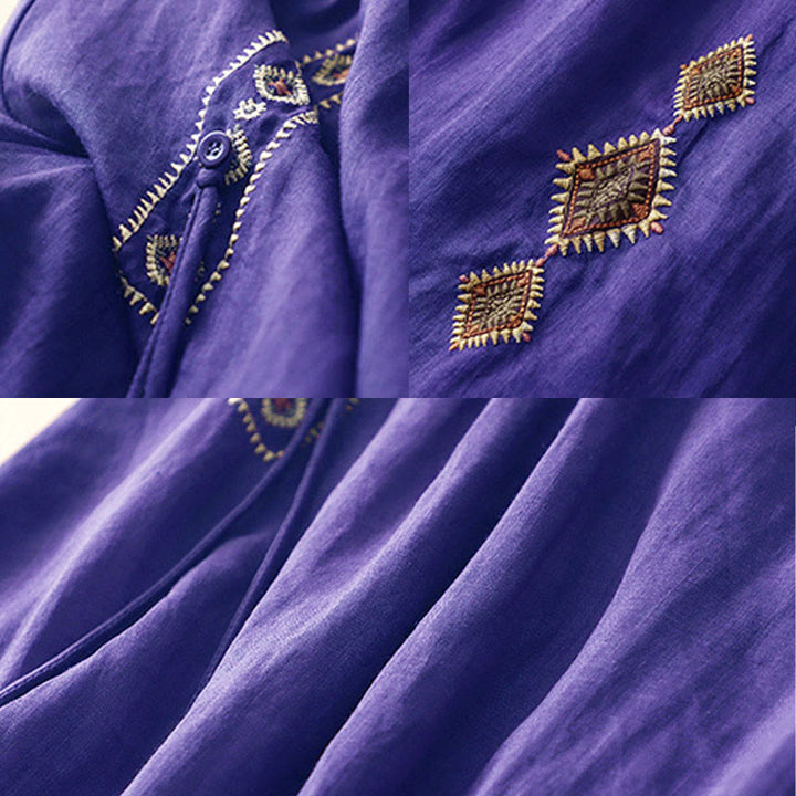 Buddha Stonesエスニックヴィンテージ刺繍ボタンデザインレディースコットンリネン7-8丈スカート - image 3