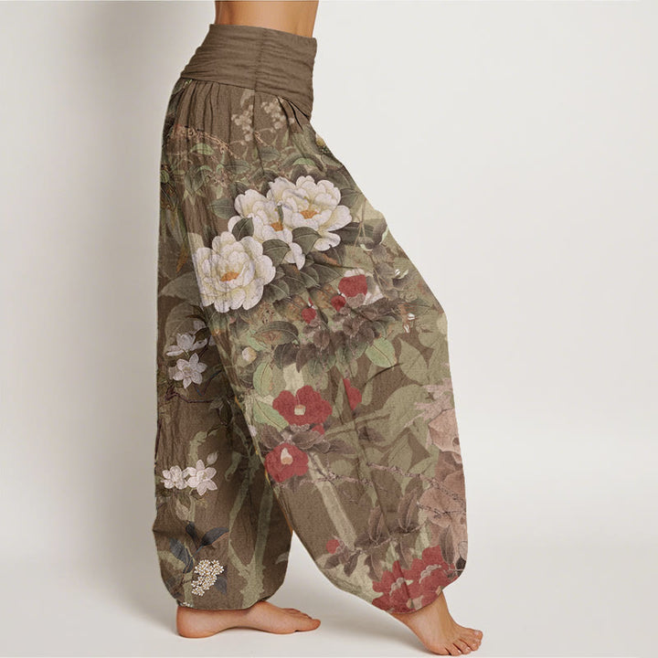 Buddha Stonesピュアコットン カジュアル 牡丹 花 葉 マグパイ レディース 伸縮性ウエスト ハーレムパンツ - image 6