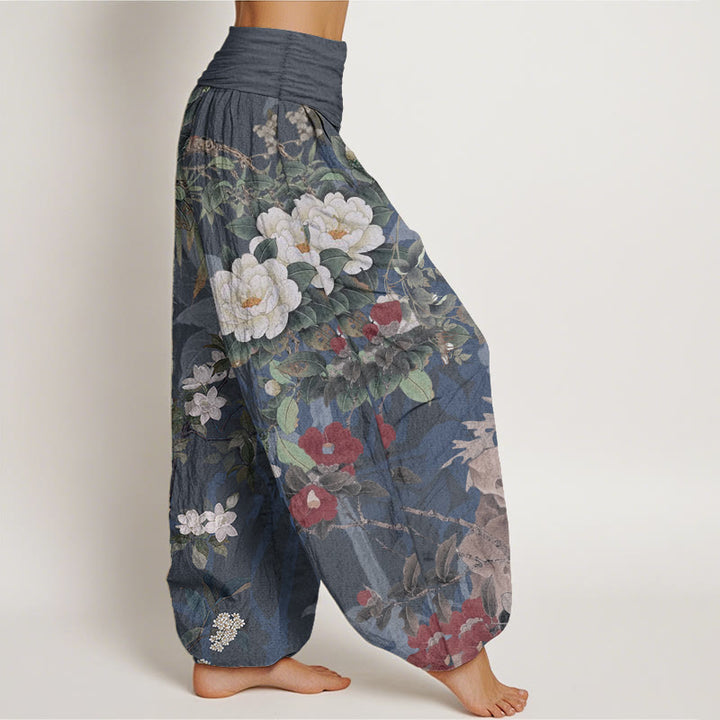 Buddha Stonesピュアコットン カジュアル 牡丹 花 葉 マグパイ レディース 伸縮性ウエスト ハーレムパンツ - image 9