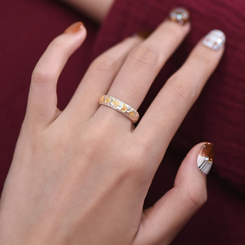 Buddha Stones999スターリングシルバー ハンマーパターンオーム・マニ・パドメ・フムバランスリング - image 13