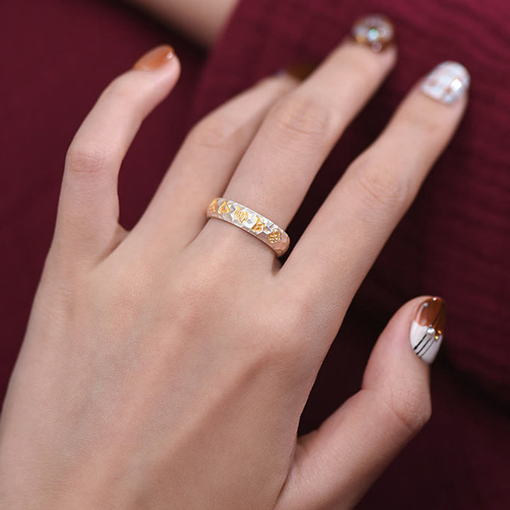 Buddha Stones999スターリングシルバー ハンマーパターンオーム・マニ・パドメ・フムバランスリング - image 13