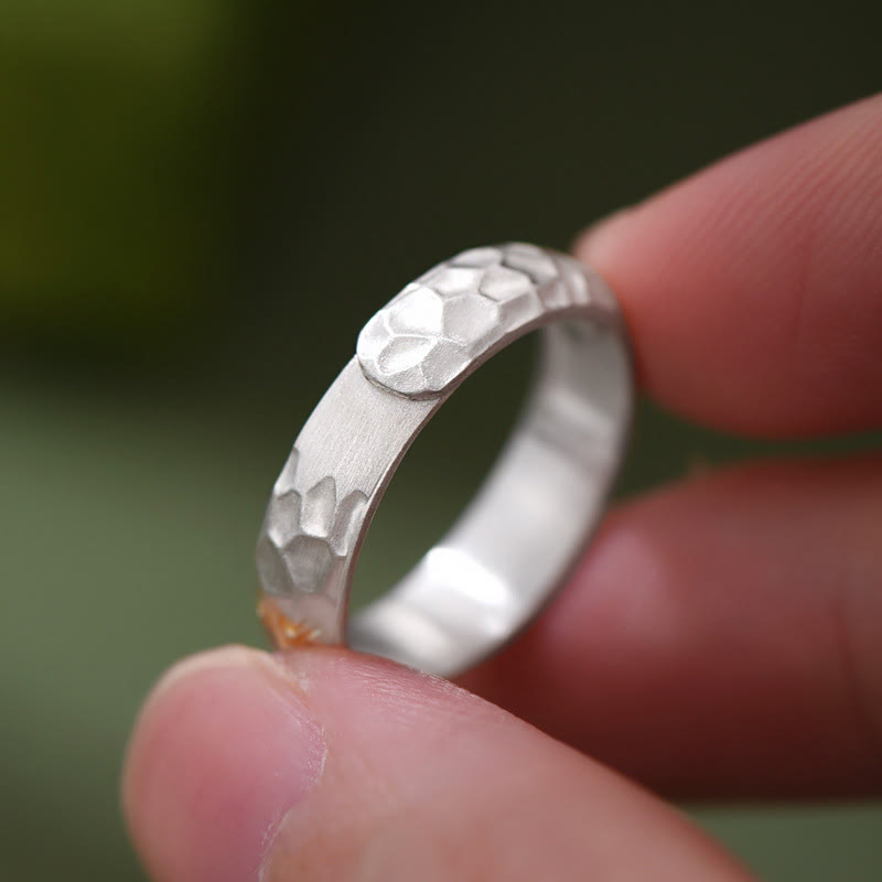 Buddha Stones999スターリングシルバー ハンマーパターンオーム・マニ・パドメ・フムバランスリング - image 3