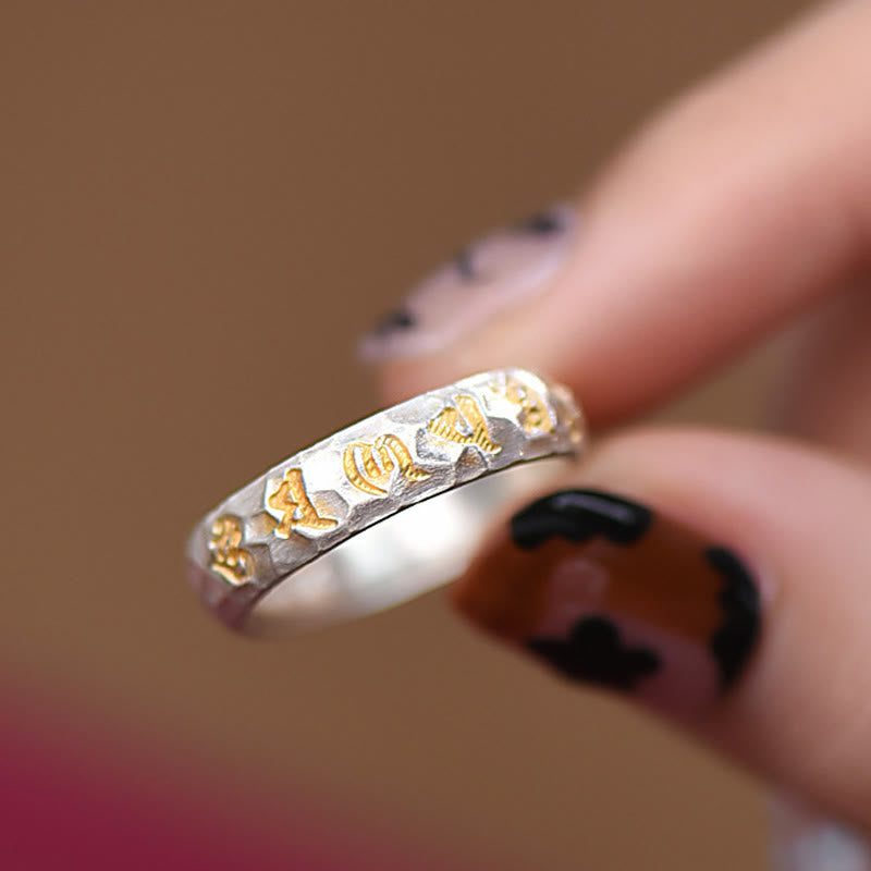Buddha Stones999スターリングシルバー ハンマーパターンオーム・マニ・パドメ・フムバランスリング - image 11