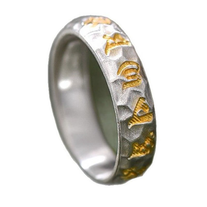 Buddha Stones999スターリングシルバー ハンマーパターンオーム・マニ・パドメ・フムバランスリング - image 12