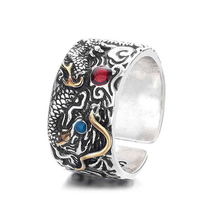 Buddha Stonesヴィンテージドラゴン柄銅メッキシルバーバランスリング - image 6