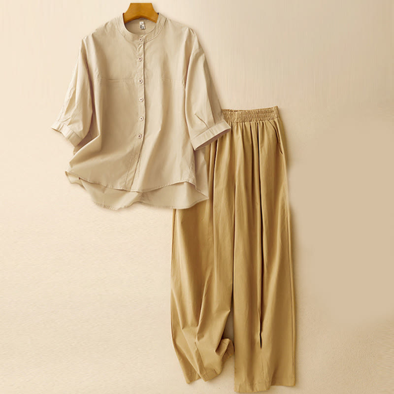 Buddha Stones 2点セット レディース 七分袖シャツ ハーレムパンツ 瞑想服セット - アプリコットトップ + カーキパンツ - US12、 UK/AU16、 EU44 (2XL) - image 1