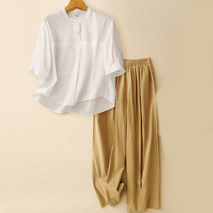 Buddha Stones 2点セット レディース 七分袖シャツ ハーレムパンツ 瞑想服セット - オフホワイトのトップス + カーキのパンツ - US12、 UK/AU16、 EU44 (2XL) - image 17