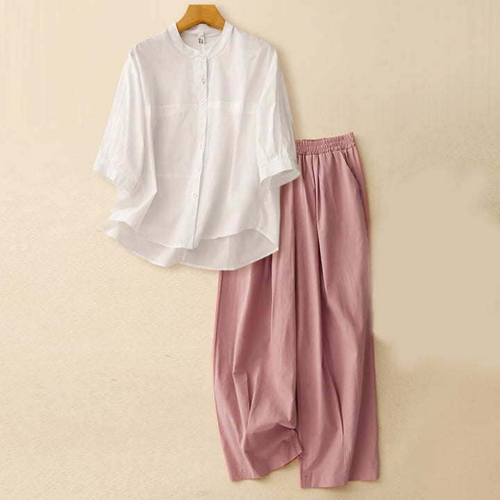 Buddha Stones 2点セット レディース 七分袖シャツ ハーレムパンツ 瞑想服セット - オフホワイトのトップス + ピンクのパンツ - US12、 UK/AU16、 EU44 (2XL) - image 26