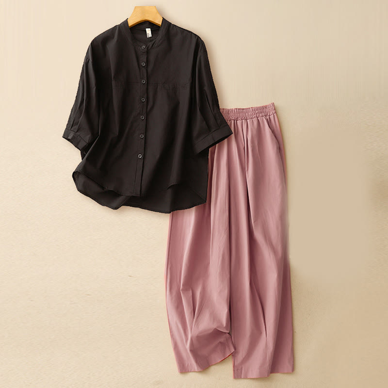 Buddha Stones 2点セット レディース 七分袖シャツ ハーレムパンツ 瞑想服セット - 黒のトップス + ピンクのパンツ - US12、 UK/AU16、 EU44 (2XL) - image 27