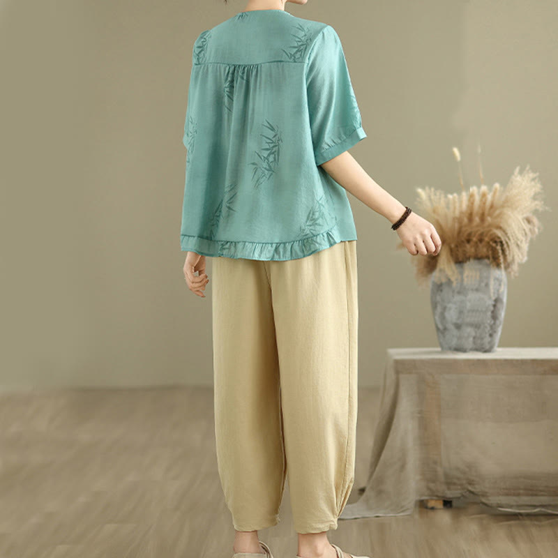 Buddha Stones 2点セット カジュアル レディース 半袖シャツ ハーレムパンツ 瞑想服セット - image 2