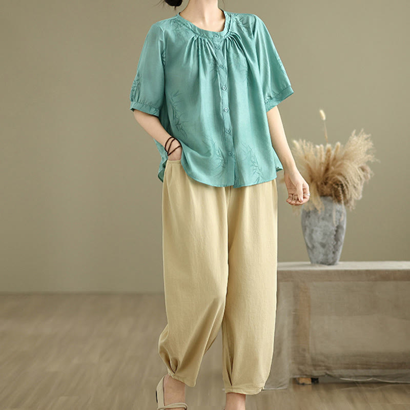 Buddha Stones 2点セット カジュアル レディース 半袖シャツ ハーレムパンツ 瞑想服セット - image 6