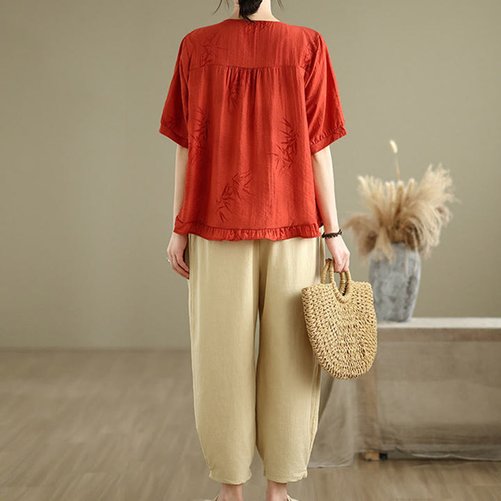 Buddha Stones 2点セット カジュアル レディース 半袖シャツ ハーレムパンツ 瞑想服セット - image 9