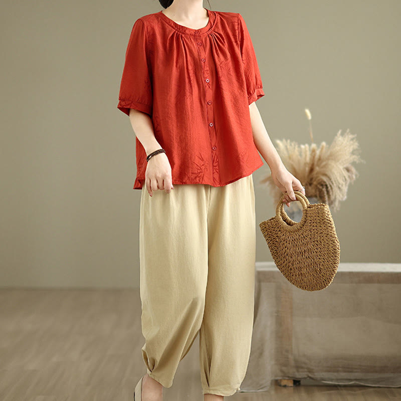 Buddha Stones 2点セット カジュアル レディース 半袖シャツ ハーレムパンツ 瞑想服セット - image 12
