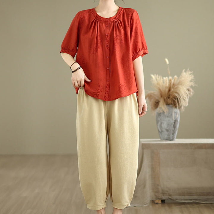 Buddha Stones 2点セット カジュアル レディース 半袖シャツ ハーレムパンツ 瞑想服セット - 赤 - US12、 UK/AU16、 EU44 (2XL) - image 8