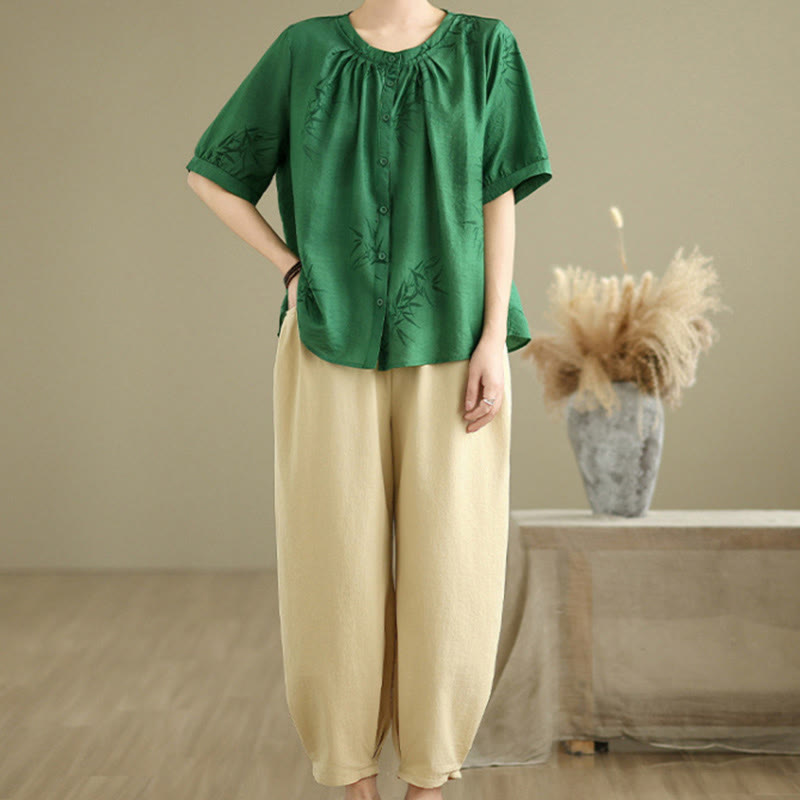 Buddha Stones 2点セット カジュアル レディース 半袖シャツ ハーレムパンツ 瞑想服セット - image 22