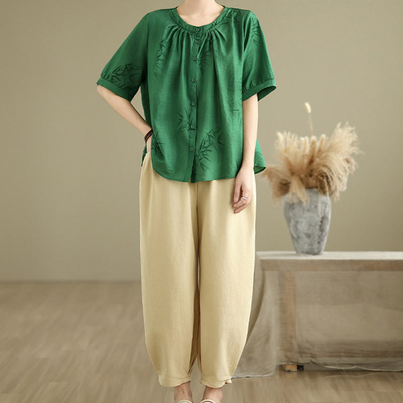 Buddha Stones 2点セット カジュアル レディース 半袖シャツ ハーレムパンツ 瞑想服セット - シーグリーン - US12、 UK/AU16、 EU44 (2XL) - image 19