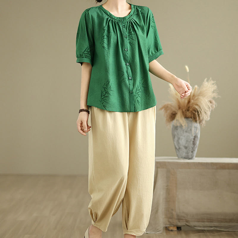 Buddha Stones 2点セット カジュアル レディース 半袖シャツ ハーレムパンツ 瞑想服セット - image 23