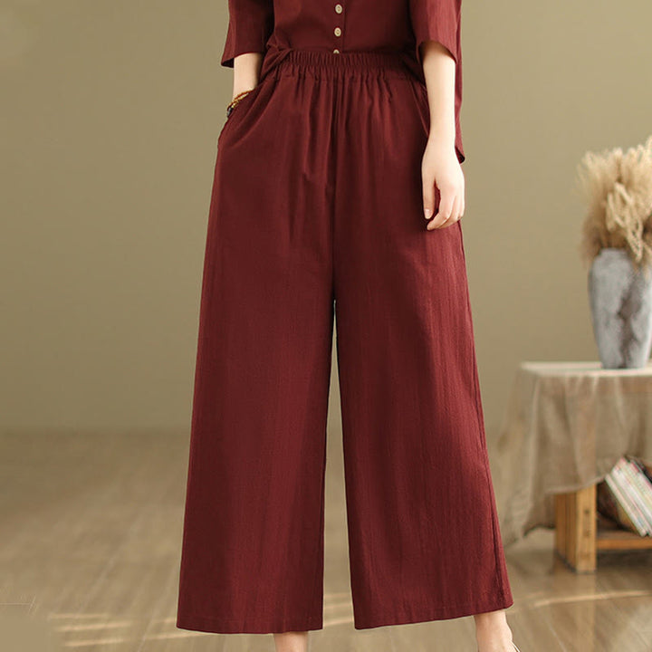Buddha Stones 2点セット カジュアル レディース スタンドカラー シャツ ゆったりパンツ 瞑想服 セット - image 27