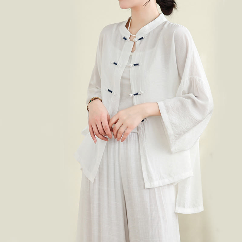 Buddha Stones 2点セット カジュアル レディース カエルボタンシャツ ゆったりパンツ 瞑想服セット - image 10