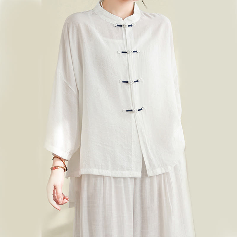 Buddha Stones 2点セット カジュアル レディース カエルボタンシャツ ゆったりパンツ 瞑想服セット - image 12