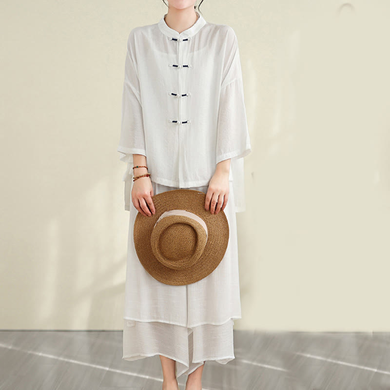 Buddha Stones 2点セット カジュアル レディース カエルボタンシャツ ゆったりパンツ 瞑想服セット - image 16