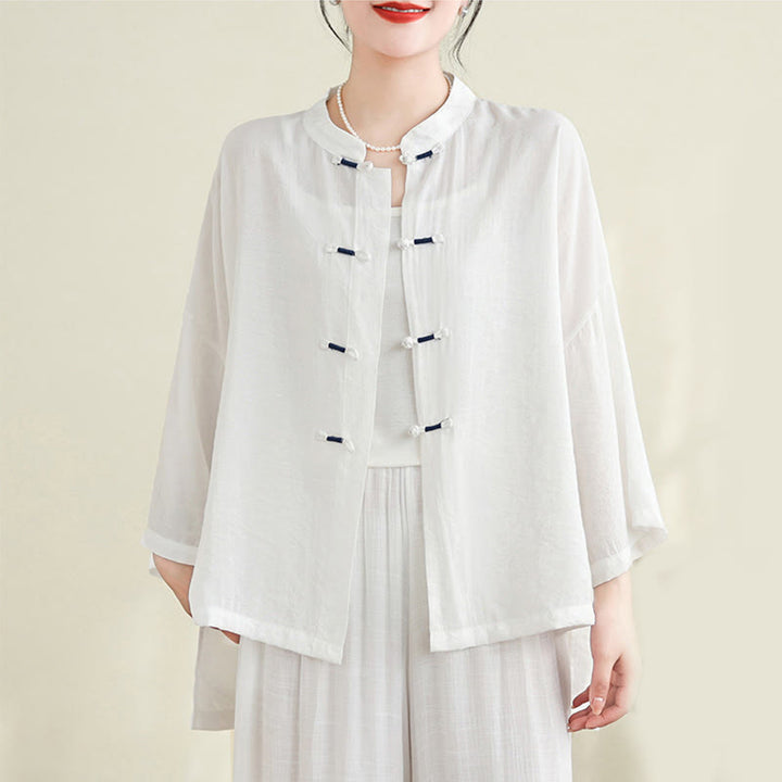 Buddha Stones 2点セット カジュアル レディース カエルボタンシャツ ゆったりパンツ 瞑想服セット - image 9