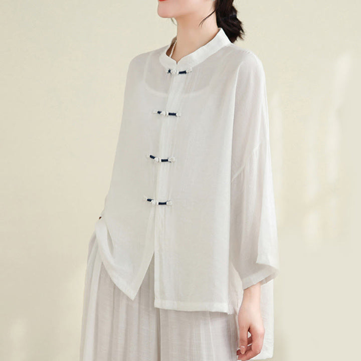 Buddha Stones 2点セット カジュアル レディース カエルボタンシャツ ゆったりパンツ 瞑想服セット - image 13