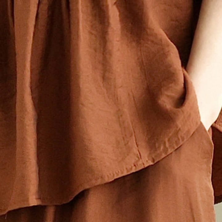 Buddha Stones 2点セット カジュアル レディース スタンドカラー シャツ ゆったりパンツ 瞑想服 セット - image 4