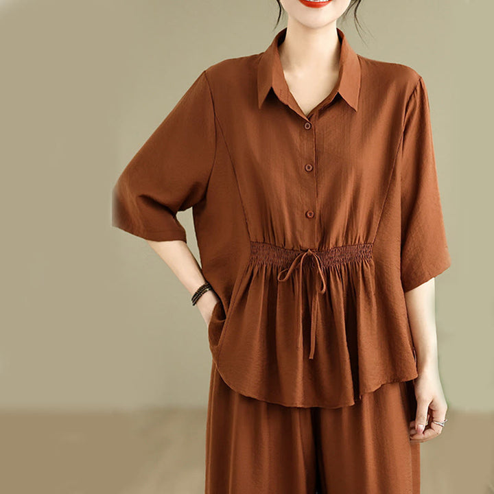 Buddha Stones 2点セット カジュアル レディース スタンドカラー シャツ ゆったりパンツ 瞑想服 セット - image 4