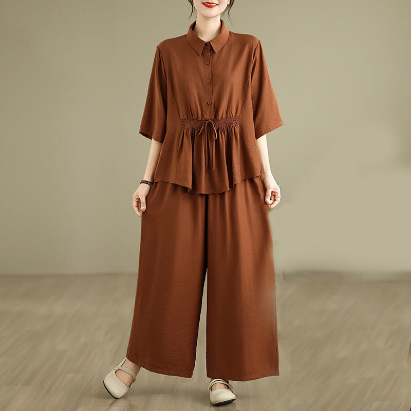 Buddha Stones 2点セット カジュアル レディース スタンドカラー シャツ ゆったりパンツ 瞑想服 セット - シエナ - US12、 UK/AU16、 EU44 (2XL) - image 1