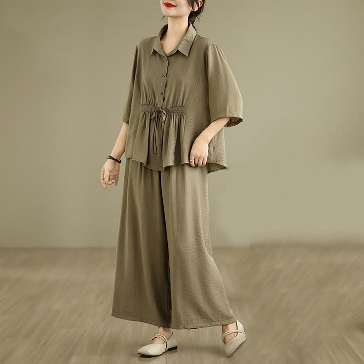 Buddha Stones 2点セット カジュアル レディース スタンドカラー シャツ ゆったりパンツ 瞑想服 セット - image 16