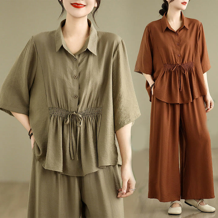 Buddha Stones 2点セット カジュアル レディース スタンドカラー シャツ ゆったりパンツ 瞑想服 セット - image 19