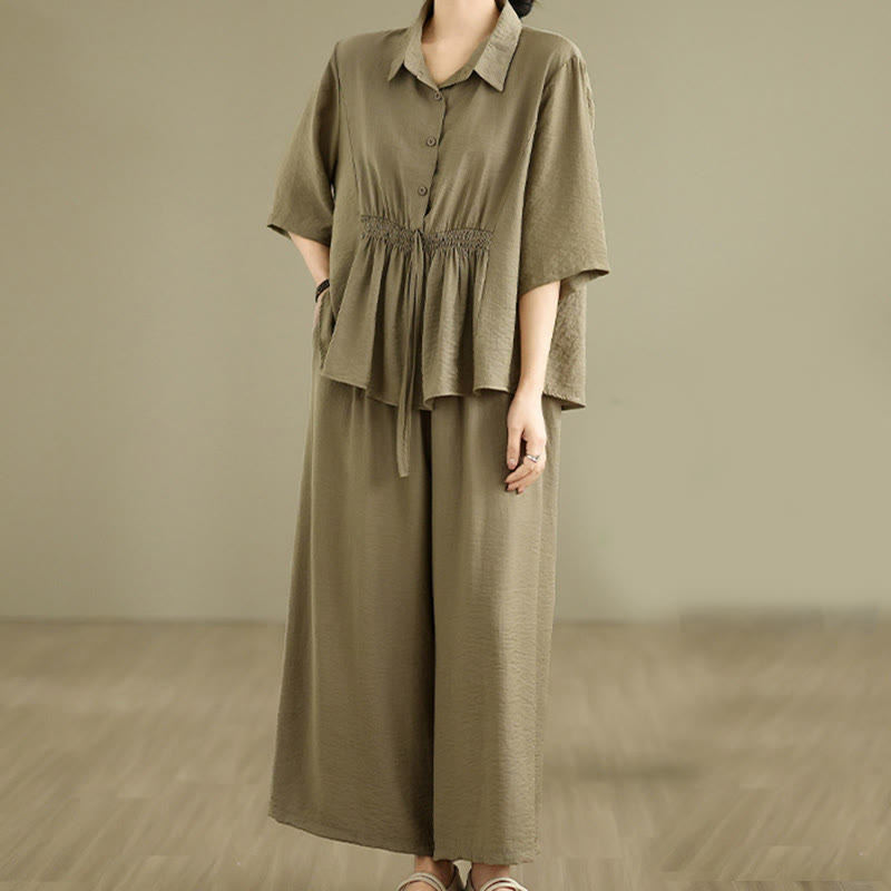 Buddha Stones 2点セット カジュアル レディース スタンドカラー シャツ ゆったりパンツ 瞑想服 セット - image 13